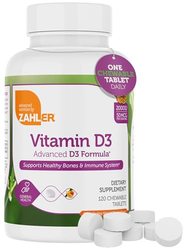 Zahler Vitamin D3 CHEWABLE 2000IU, an All-Natural Supplement Targeting Vitamin D Deficiencies, Certified Kosher, 120 Great Tasting Orange Flavored Ta
