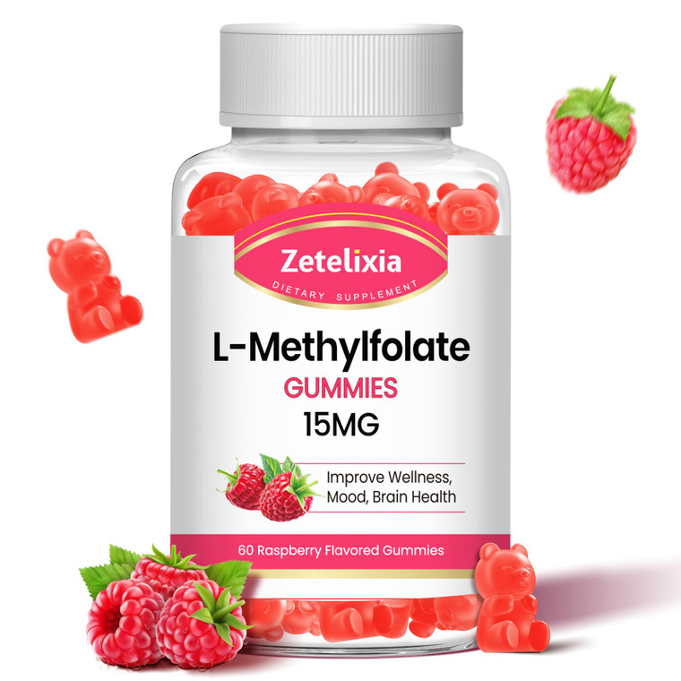 Zetelixia L-Methylfolate 15mg & Methyl B12 Gummies, Folate Supplement for Brain Health, Mood & Immunity, DNA Synthesis & Repair, Sugar Free, Vegan, R