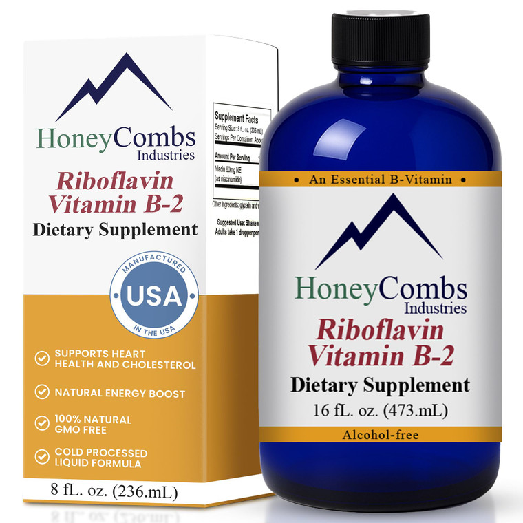 HoneyCombs Vitamin B2 Riboflavin Supplement Liquid Drops - High Potency Vitamin B2 for Men & Women - Maintain Healthy Digestion, Nervous System, Hair