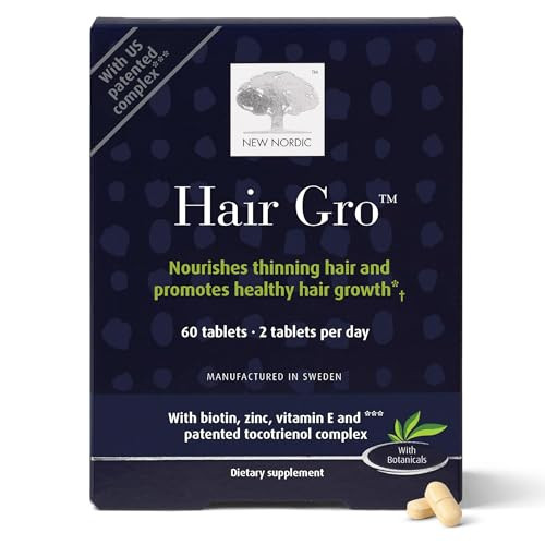NEW NORDIC Hair GRO, Hair Growth Supplement, Biotin & Palm Fruit Extract Tocotrienols for Natural Regrowth, 60 Count (Pack of 1)