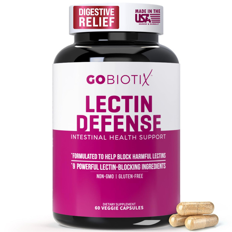 GOBIOTIX Lectin Defense - Lectin Blocker Supplement for Leaky Gut with MSM and Digestive Enzymes - Aids in Intestinal Health for Women and Men - Non-