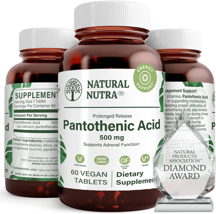 Natural Nutra Time Release Pantothenic Acid 500 mg, Vitamin B5 Supplement Helps Break Down Fat and Carbohydrates, Metabolism and Energy, Improve Musc