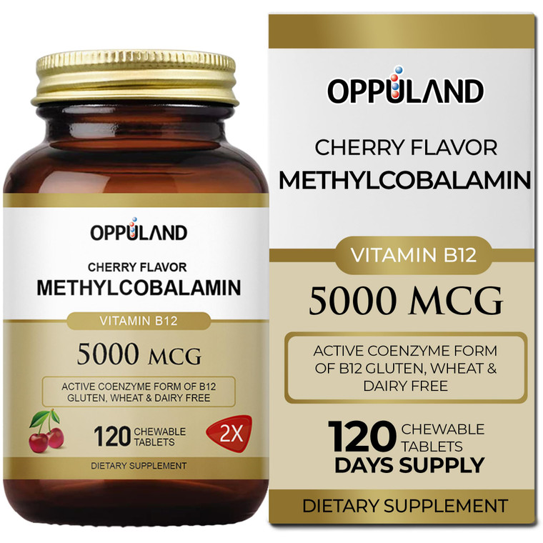 oppuland Methyl B-12 5000mcg Chewable with Folate - Vitamin B12 Methylcobalamin Sublingual Tablets - Supports Energy & Brain Function - Vegan Supplem