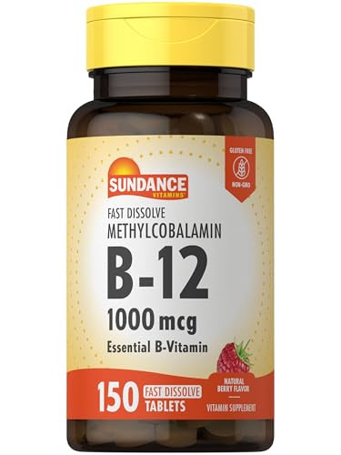 Sundance B-12 Methylcobalamin 1,000 mcg | 150 Fast Dissolve Tablets | Natural Berry Flavor | Vegetarian, Non-GMO, and Gluten Free Essential Vitamin S