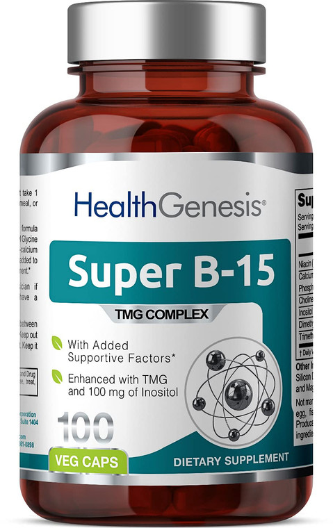 Super B-15 100 Vcaps - Niacin Calcium Choline Inositol DMG TMG - Supports Healthy Oxygen Energy Levels