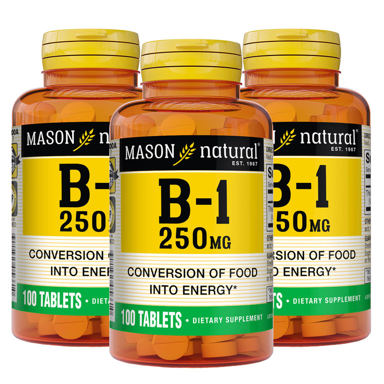 MASON NATURAL Vitamin B1 Thiamine 250 mg, 300,Day Supply, Dietary Supplement to Support Natural Energy Levels, 100 Tablets (Pack of 3)