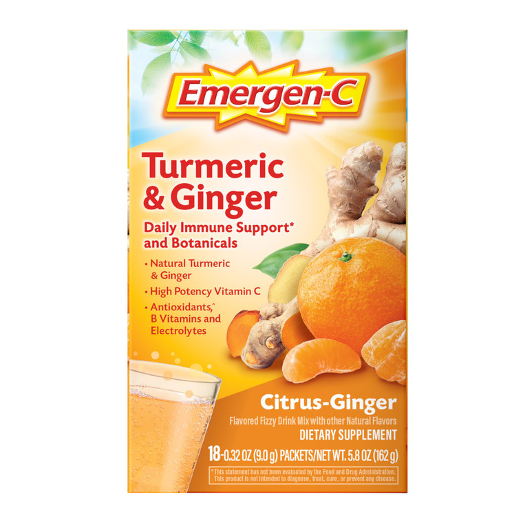 Emergen-C Citrus-Ginger Fizzy Drink Mix, Turmeric and Ginger, Immune Support, Natural Flavors with High Potency Vitamin C, 18 Count