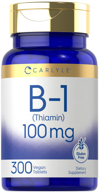 Carlyle B1 Vitamin 100mg | 300 Tablets | Supplement for Women & Men | as Thiamin HCl | Vegan, Non-GMO & Gluten Free