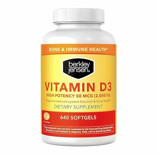 Berkley Jensen High Potency Vitamin D3 2000IU (50 mcg) (640 Softgels), Dietary Supplement for Teeth, Muscle, Immune Function, and Bone Health, for Me