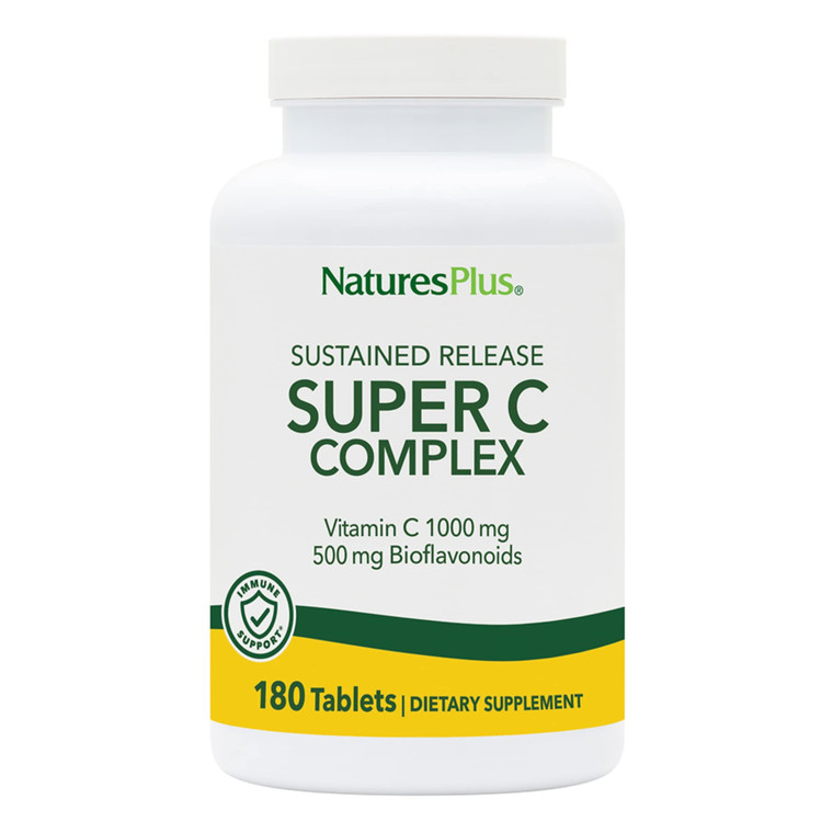 NaturesPlus Super C Complex, Sustained Release - 180 Tablets - 1000mg Vitamin C + 500mg Bioflavonoids - Vegetarian, Gluten Free - 180 Servings