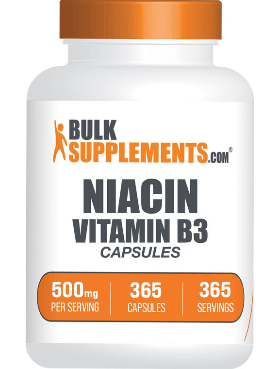 BulkSupplements.com Niacin Capsules - Niacin Supplement, Vitamin B3 - Gluten Free, 1 Capsule per Serving, 365 Capsules (Pack of 1)