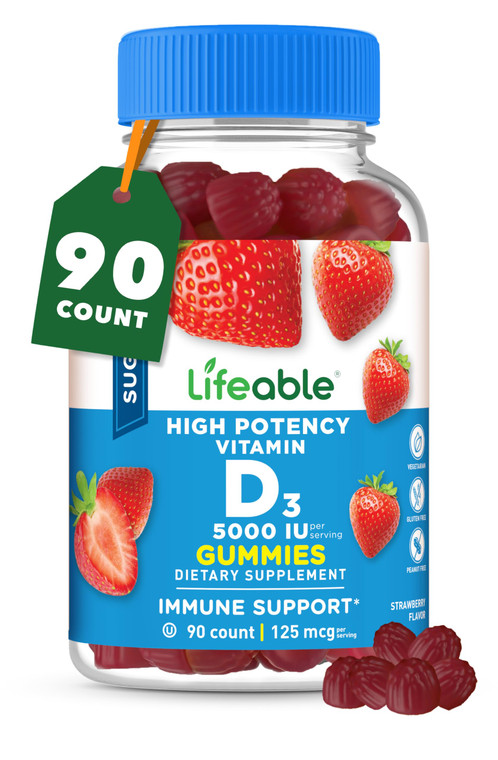 Lifeable Sugar Free Vitamin D 5000 IU - Great Tasting Natural Flavor Gummy Supplement - Gluten Free Vegetarian GMO-Free Chewable - for Immune Support