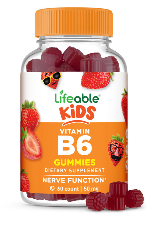 Lifeable Vitamin B6 Gummies for Kids | Great Tasting B6 Vitamins 50mg | Vegan Non-GMO Gluten Free | for Nerve Function Support | 60 Gummies