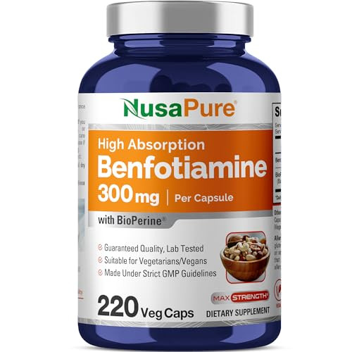NusaPure Benfotiamine 300mg Per Veggie Caps 220 Count (Non-GMO, Vegan) Bioperine
