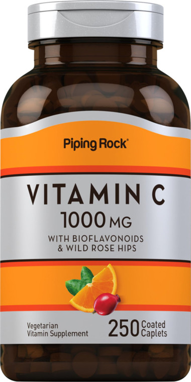 Piping Rock Vitamin C 1000mg | 250 Caplets | with Bioflavonoids & Rose Hips | Vegetarian, Non-GMO, Gluten Free Supplement