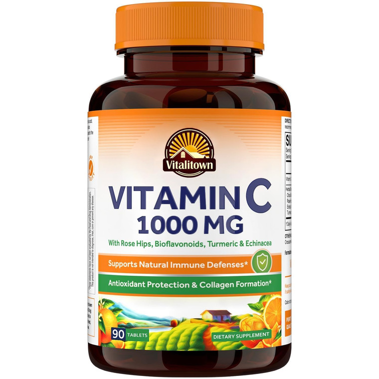 Vitalitown Vitamin C Complex 1000mg with Rose HIPS, Bioflavonoids, Turmeric & Echinacea, Daily Immune Support, Collagen Booster & Powerful Antioxidan