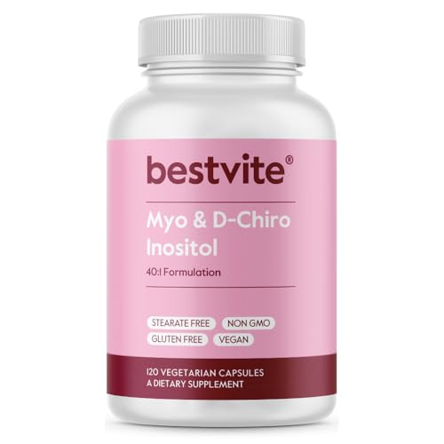 BESTVITE Myo & D-Chiro Inositol (120 Vegetarian Capsules) - 40:1 Ratio - No Stearates - Vegan - Non GMO - Gluten Free
