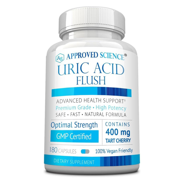 Approved Science Uric Acid Flush Supplement - Tart Cherry, Turmeric, Milk Thistle - Joint Support & Active Mobility - Made in USA - Vegan - 180 Capsu
