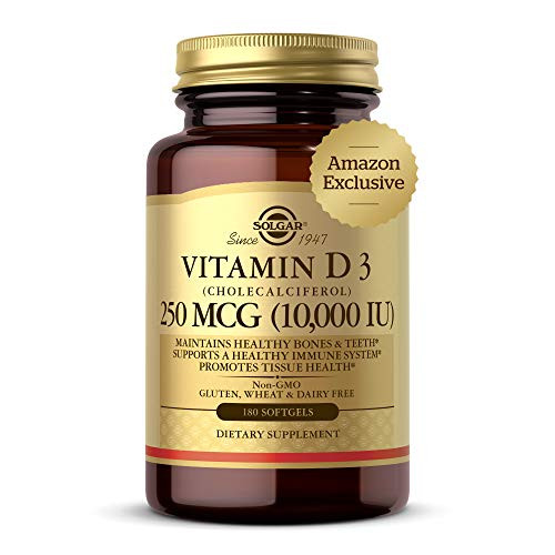 Solgar Vitamin D3 Cholecalciferol 250 MCG 10000 IU Softgels Helps Maintain Healthy Bones Teeth Immune System Support Non-GMO Gluten, Dairy Free Servi