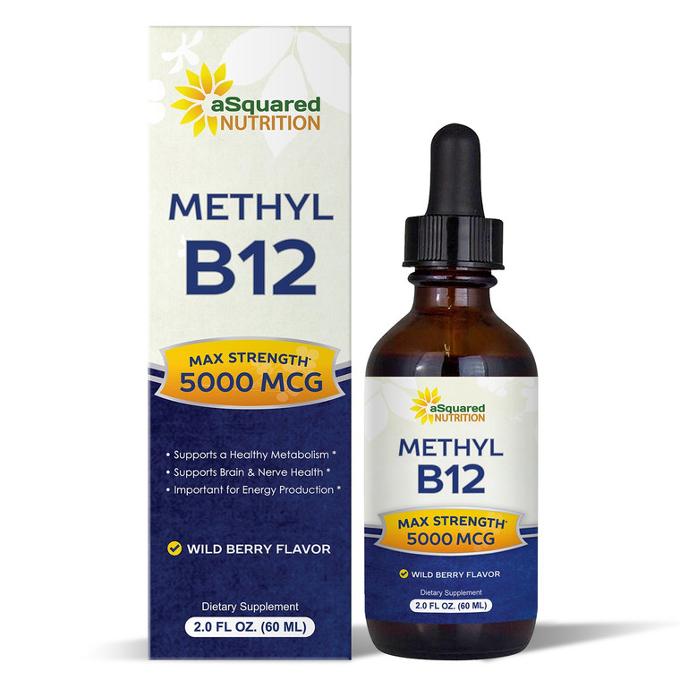 aSquared Nutrition Vitamin B12 Sublingual Liquid Drops - 5000 MCG Supplement with Methylcobalamin (Methyl B-12) - Max Absorption B 12 to Increase Ene