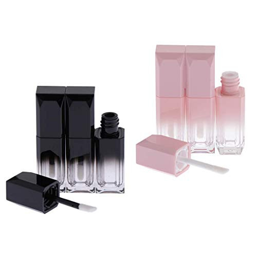 6pcs(black+pink) 5ml Mini Gradient Lip Gloss Tube Containers Plastic Refillable Lip Balm Bottles with Wand for Lip Samples Best Travel Home Beauty DI