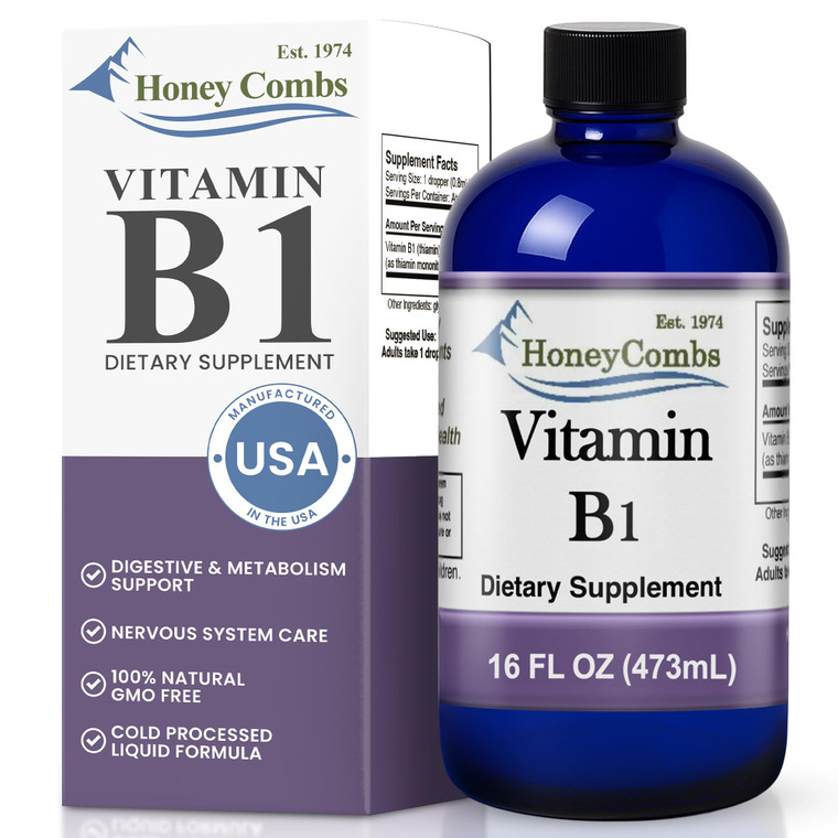HoneyCombs Vitamin B1 Supplement (Thiamine) Liquid Drops - High Potency Thiamine B1 Supplement for Men & Women - Maintain Nervous System, Energy & Ov