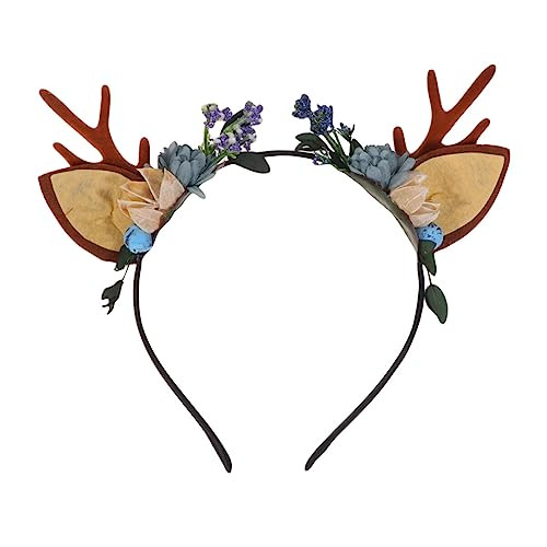 LEORX Antler Headband Christmas Deer Flower Headband Berry Reindeer Hair Accessories for Party and Festival (Blue)