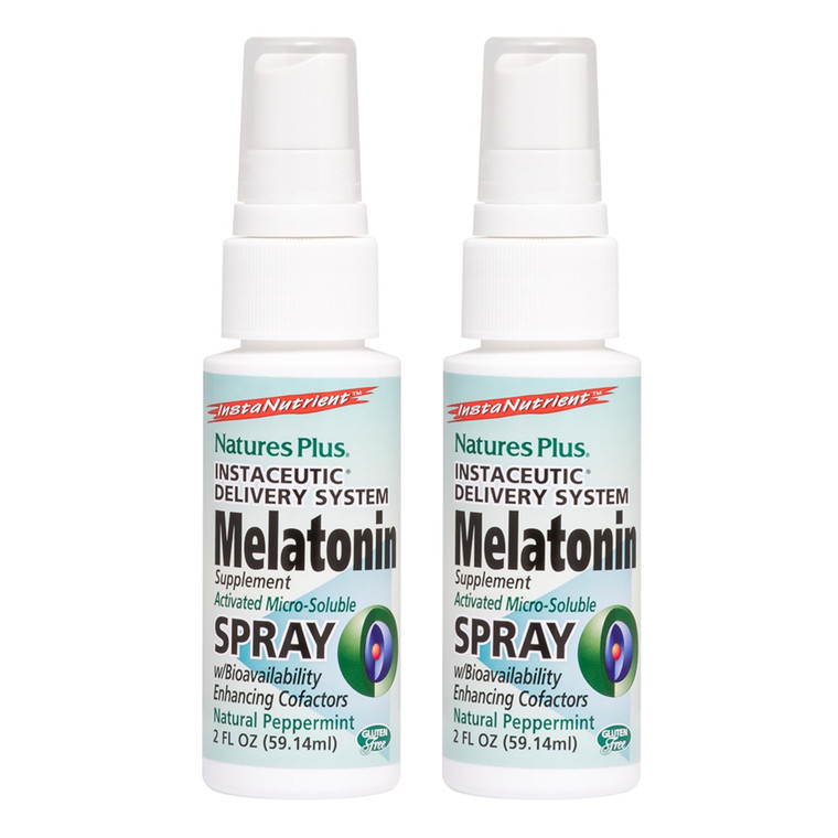 NaturesPlus Melatonin Spray, Natural Peppermint Flavor - 2 fl oz, Pack of 2 - with Vitamin B6 & E - Vegetarian, Gluten Free - 160 Total Servings