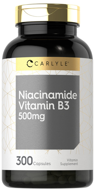 Carlyle Niacinamide 500mg Capsules | 300 Count | Vitamin B3 | Non-GMO & Gluten Free Supplement