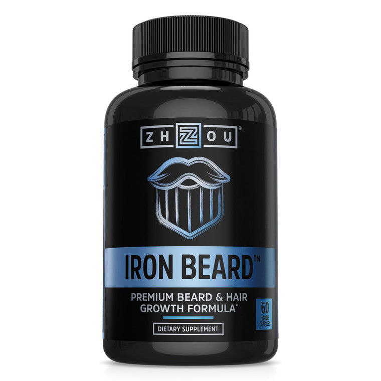 Zhou Iron Beard - Beard Growth Vitamins Men, Premium Biotin, Saw Palmetto & B Vitamin Pills to Support Facial Hair, Beard Care Supplement for Full Be