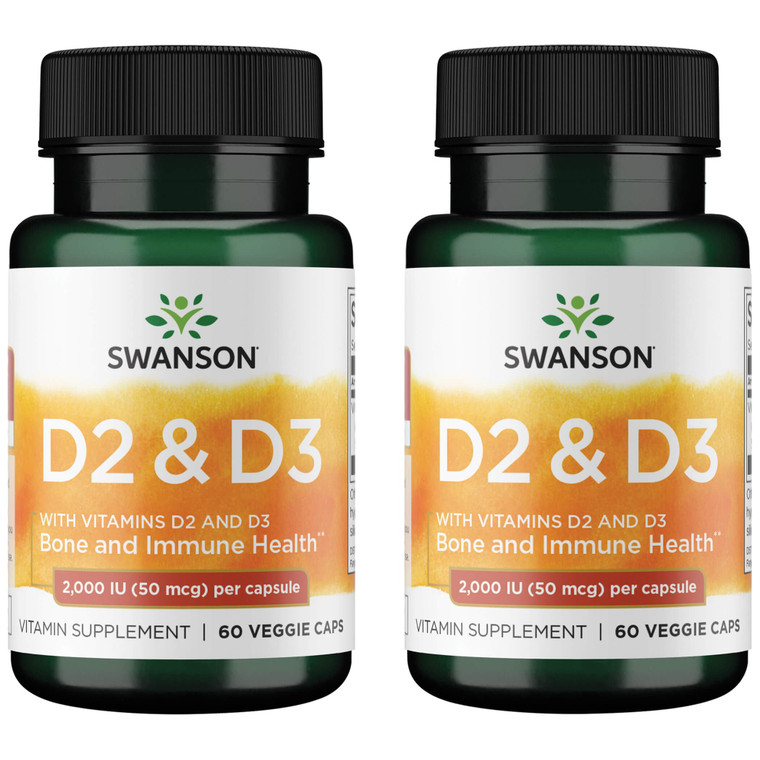 Swanson Vitamin D Complex with Vitamins D2 & D3 - Complete Sunshine Vitamin Complex for Bone, Dental & Immune Health - Vitamin Supplement (50 mcg, 60