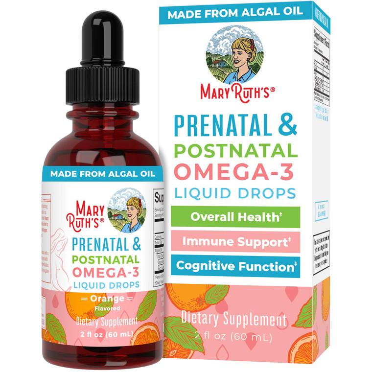 MaryRuth Organics Prenatal & Postnatal Omega-3 Liquid Drops 800mg DHA & 8mg of EPA Per Serving | Overall Wellness for Mom & Baby | 2oz