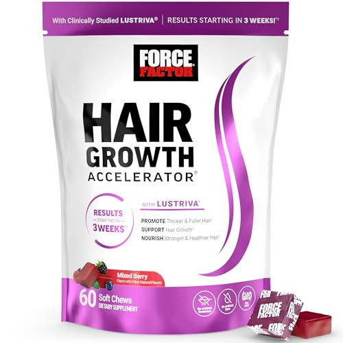 Force Factor Hair Growth Accelerator Soft Chews, Hair Growth Vitamins for Women and Men with Clinically Studied Lustriva and Biotin, Promotes Thicker