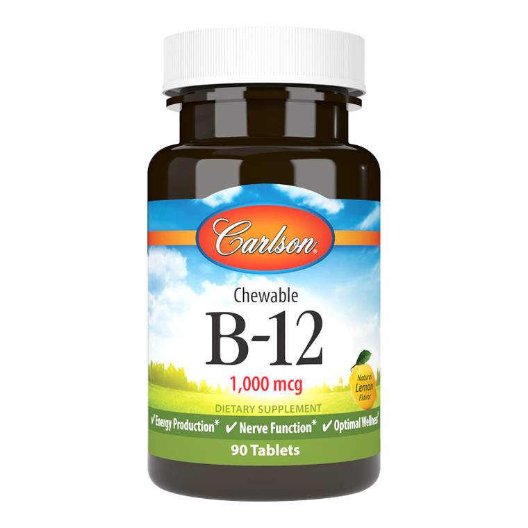 Carlson - Chewable B-12, 1000 mcg, Energy Production & Nerve Function, Optimal Wellness, Lemon, 90 Tablets