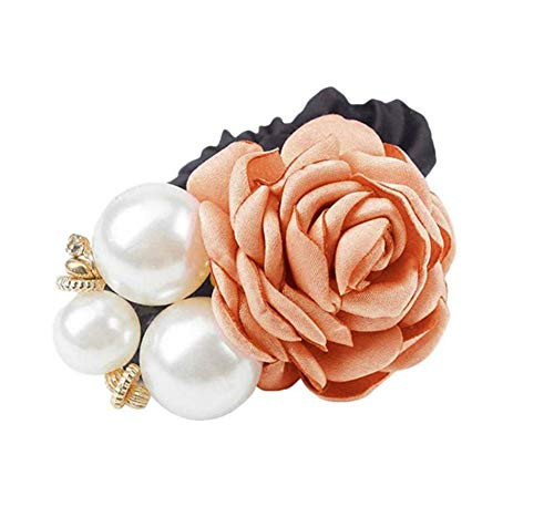 AKOAK 1 Pack Retro Pearl Rose Headrope High Elastic Hair Accessories Artificial Pearl Headband Accessories Ponytail Velvet Hair Circle Elegant Girl (