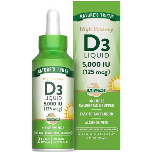 Nature's Truth Vitamin D3 Liquid | 5000 IU | 2 fl oz | Non-GMO and Gluten Free Supplement