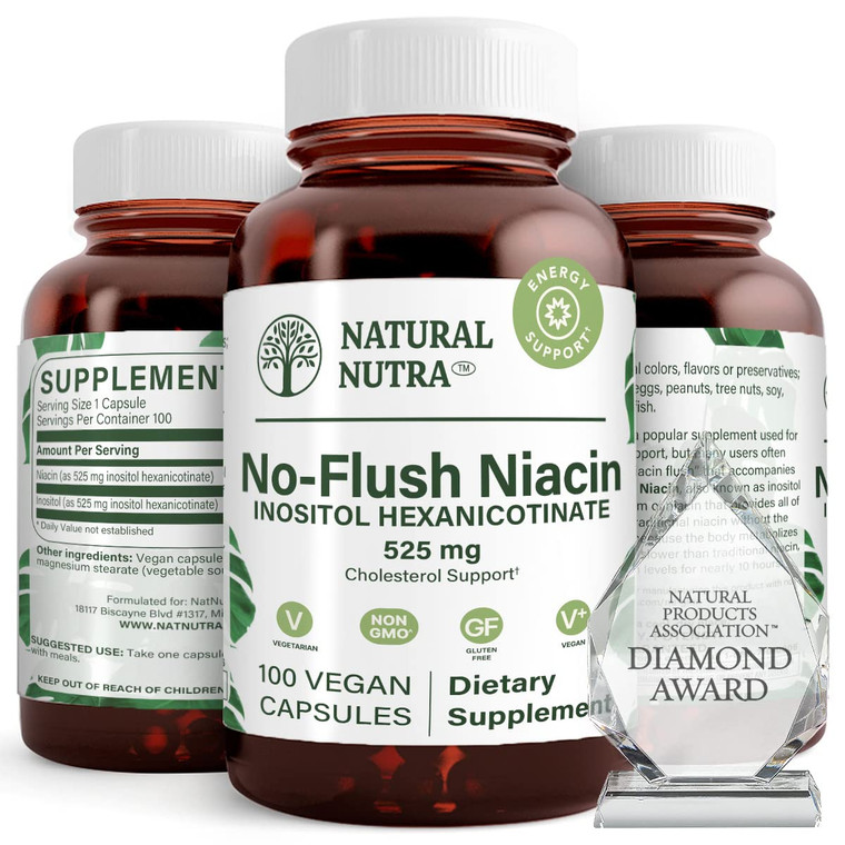Natural Nutra No Flush Niacin, Vitamin B3 Supplement, Helps Improve Cardiovascular Health, Helps Improve Skin Texture, Promotes Better Brain Function