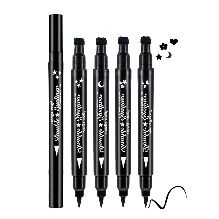 LAMUSELAND Eyeliner Stamp Wingliner, Waterproof Smudgeproof Liquid Eye Liner Gel Pen Set, Long Lasting Heart Black Thin Double Ended Pencil Makeup To