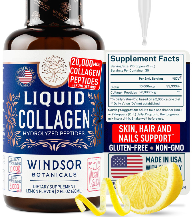Concentrated Liquid Collagen Peptides Supplement - 30,000mcg Hydrolyzed Liquid Collagen for Women plus Biotin Hair, Skin, Nail Support - Sublingual D