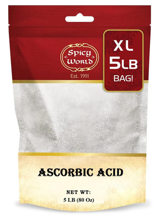 Spicy World Ascorbic Acid Vitamin C Powder 5 LB - Dietary Supplement, Pure VIT C Powder USP Bulk