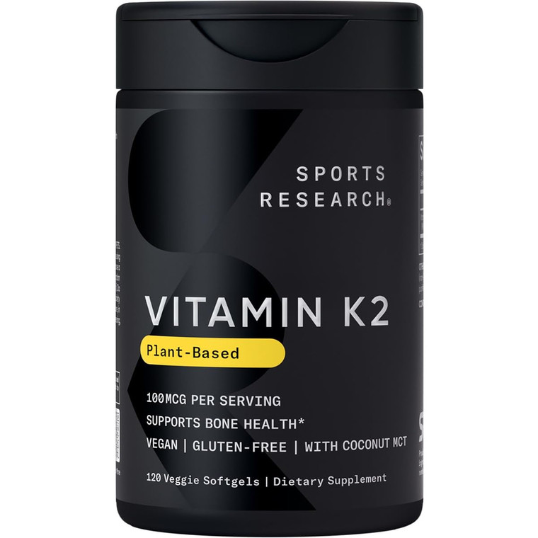 Sports Research Vitamin K2 as MK-7 100mcg with Coconut MCT Oil - 120 Veggie Softgels (4 Month Supply) Vegan Certified, Non-GMO Verified, Gluten & Soy