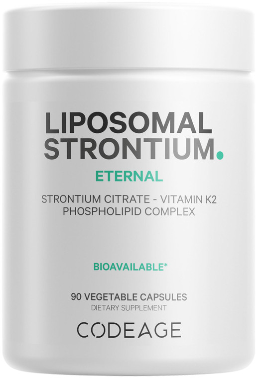 Codeage Liposomal Strontium Supplement - Strontium Citrate, Vitamin K2 MK-7, Liposomal Delivery, Non-GMO, Gluten-Free - 90 Capsules