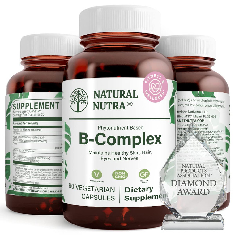 Natural Nutra Vitamin B Complex with Niacin, Folate, Thiamin, Biotin, Supports Nervous System Health, Promotes Metabolism, Skin, Eyes and Hair Health