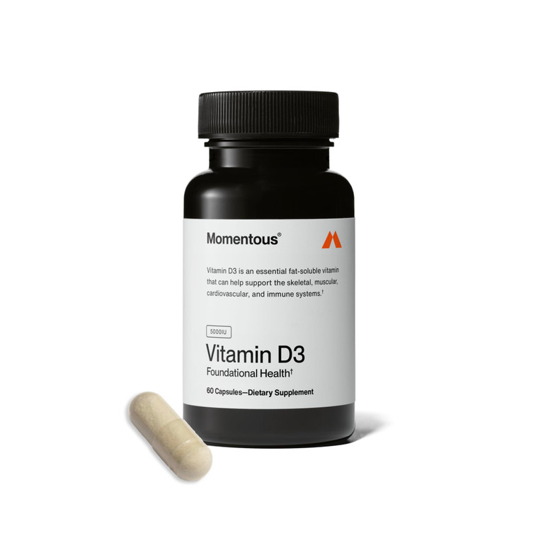 Momentous Vitamin D3 Supplement - 5,000 IU Capsules for Foundational Health Support - NSF Certified for Sport - Gluten-Free - 60 Servings