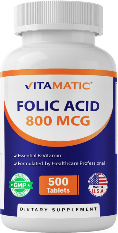 Vitamatic Folic Acid 800 mcg - 500 Vegetarian Tablets - Vitamin B9