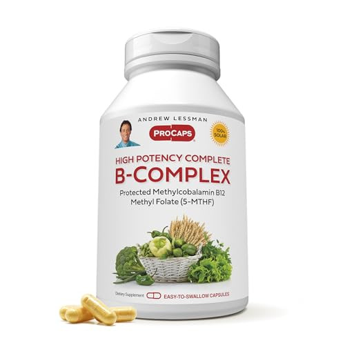 ANDREW LESSMAN High Potency B-Complex 60 Capsules - with High Levels of Folate Complex and Biotin, Promotes Cellular Growth, Energy, Immune Function,