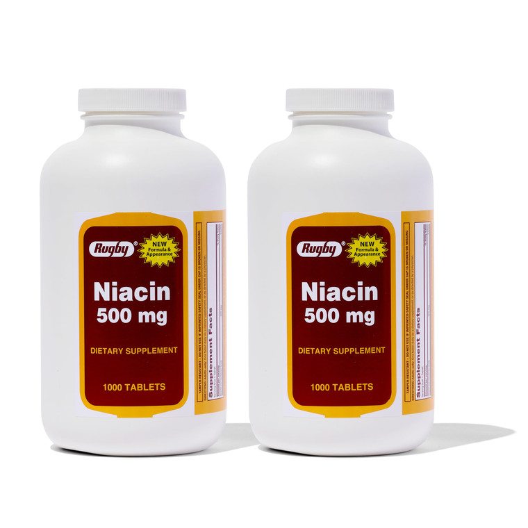Rugby Niacin 500mg - Vitamin B3 Supplement for Men and Women - 1,000 Tablets (2-Pack)