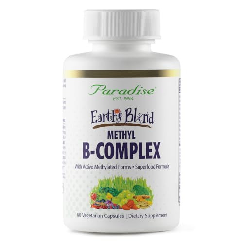 Paradise Herbs, Earth's Blend B-Complex, Methylated, Enzymatically Active Forms of B Vitamins + Superfoods, Supports Energy & Immunity, 60 Capsules