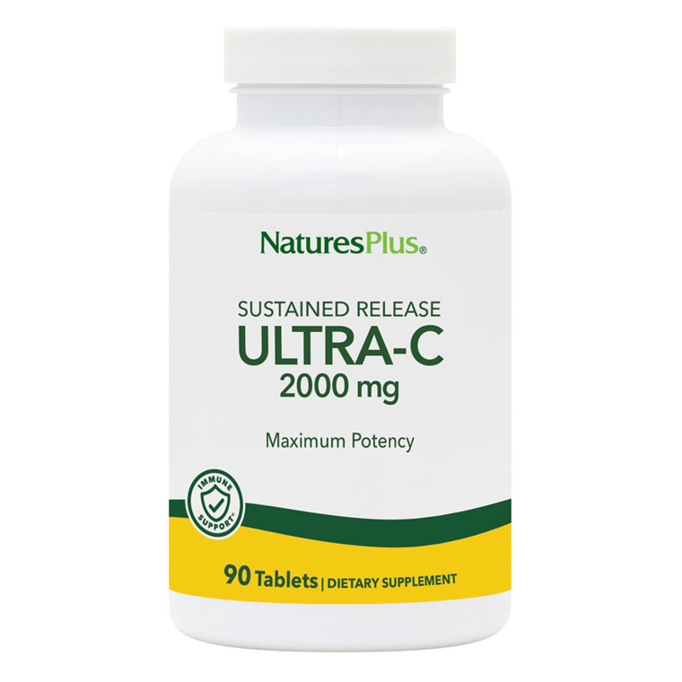 Natures Plus Ultra C W/Rose HIPS, Sustained Released - 2000 mg, 90 Vegetarian Tablets - Maximum Potency Immune Support, Antioxidant - Free-Radical De