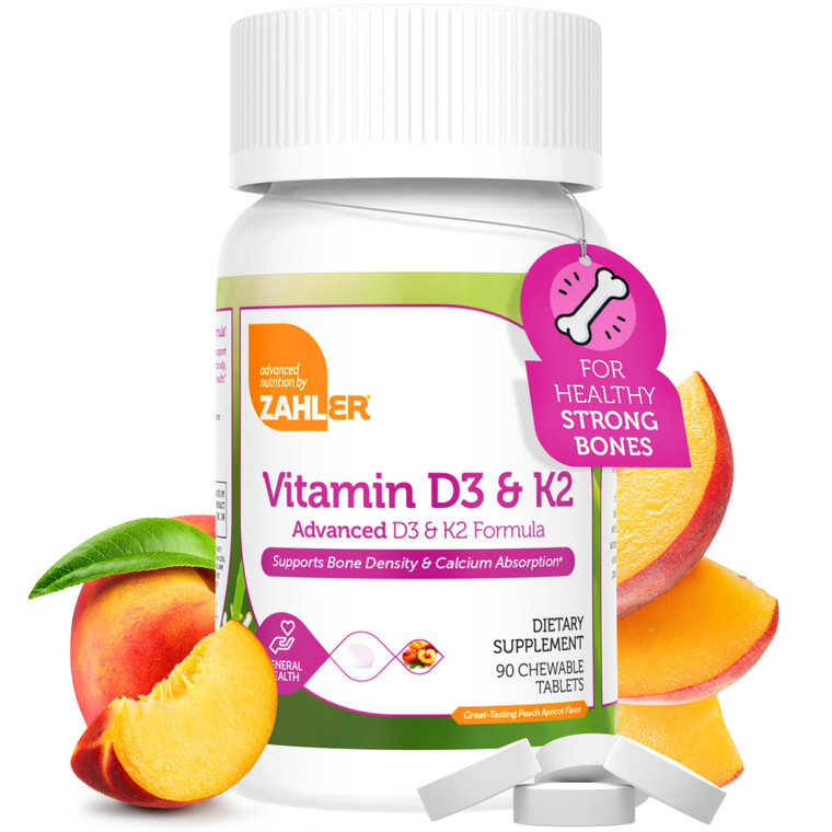 Zahler - Vitamin D3 & K2 Chewable Supplement (90 Count) - Certified Kosher K2 D3 Vitamin 5000 IU Delicious Chew Tablet - Vitamin D & K2 for Calcium A